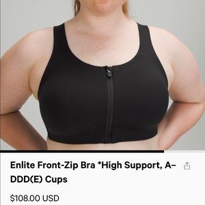 NWT Lululemon Enlite Bra Zip Front Black 38C